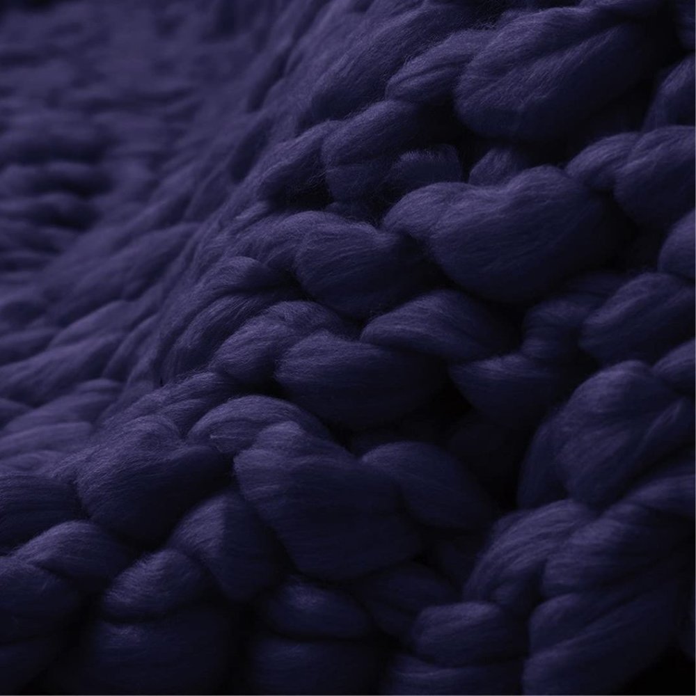 HAND KNITTED Jumbo Chunky Soft Throw Blanket Navy Worsted Yarn - Picture 5 of 9